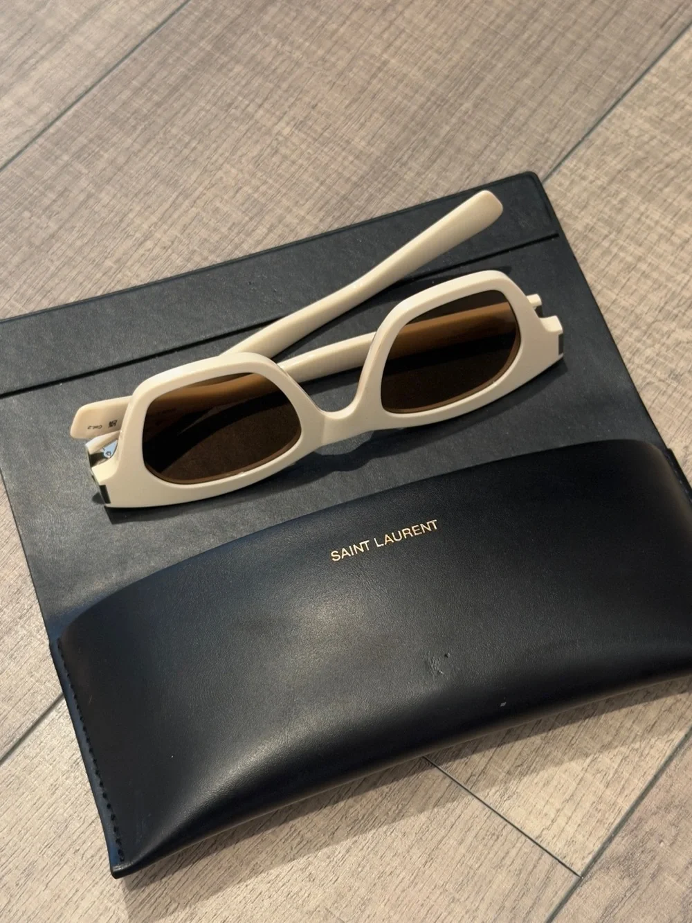 Saint Laurent Cream Frame Black Lens Sunglasses